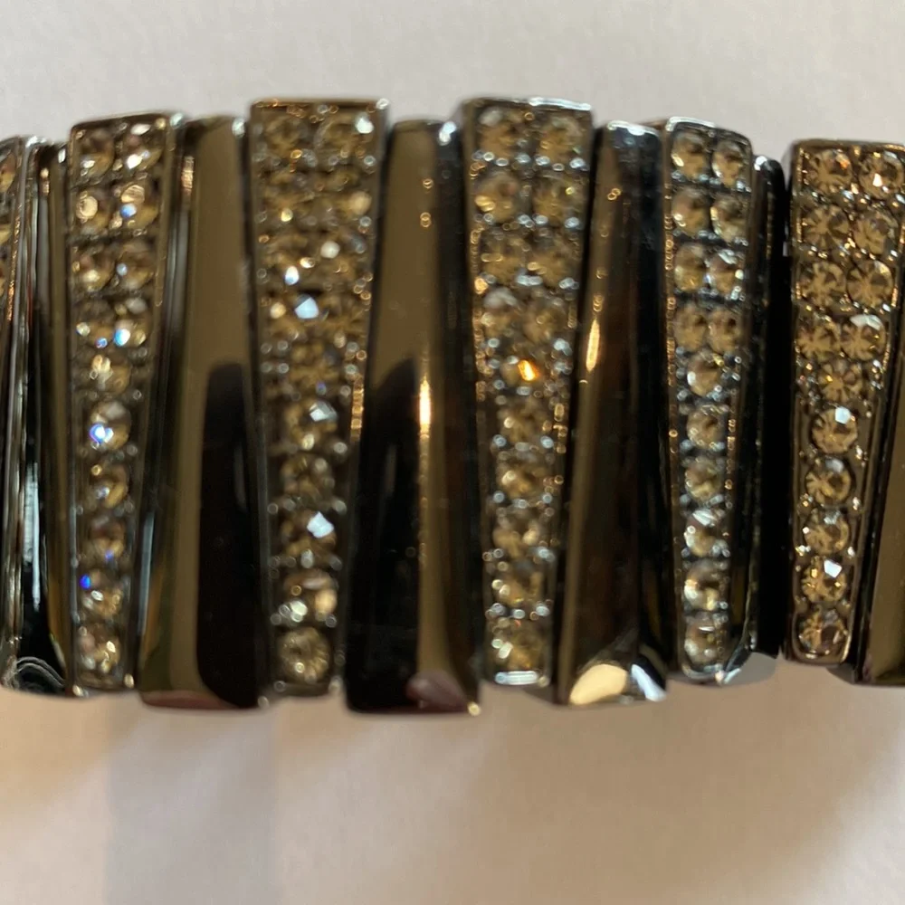 Black Rhinestone Wide Stretch Statement Bracelet !